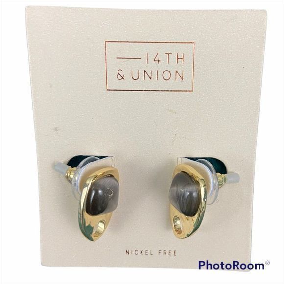 🌿4/$35🌿NWT 14th &‎ UNION Gold Charcoal Stone Earrings - Picture 4 of 4